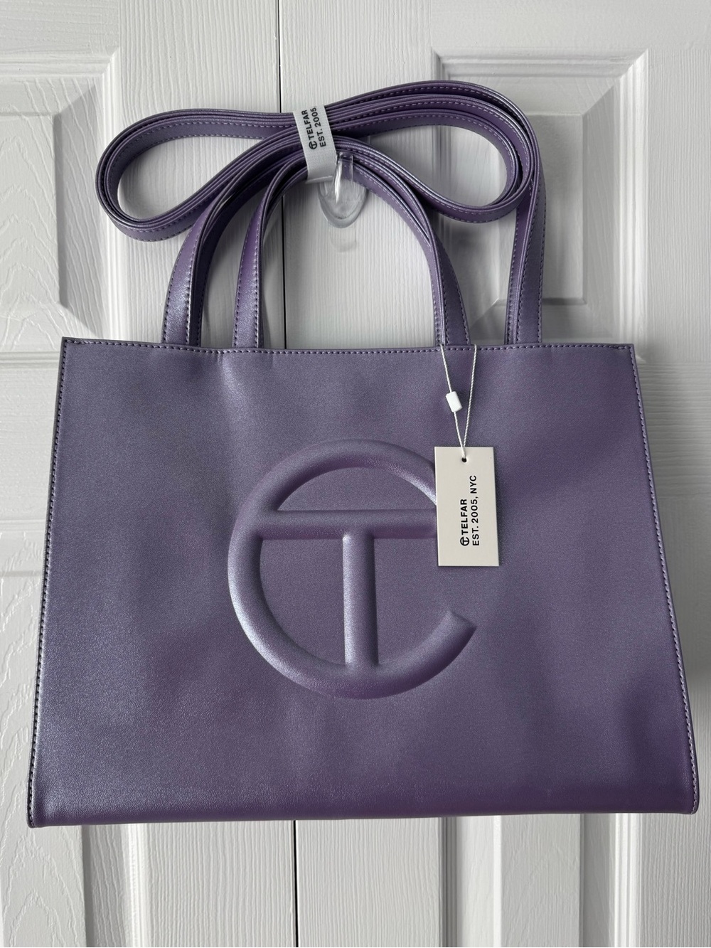Telfar Medium Shopping Bag Metallic Lavender Kush Purple NWT with Dustbag